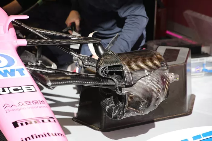 Detalle del freno delantero del Racing Point RP19