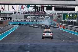 The Medical car drives in to the first corner at the start