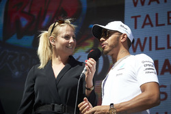 Lewis Hamilton, Mercedes AMG F1, is interviewed on stage