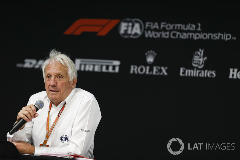 Charlie Whiting, Race Director, FIA, speaks at the Thursday FIA Press Conference