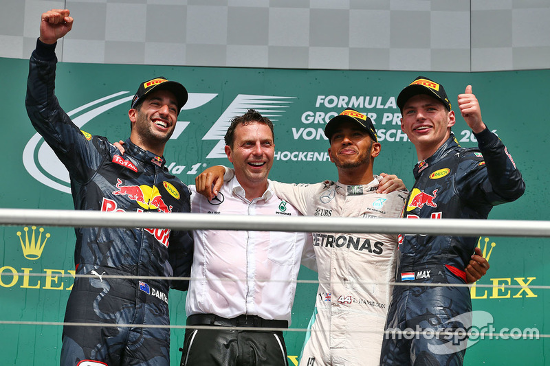 2016: 1. Lewis Hamilton, 2. Daniel Ricciardo, 3. Max Verstappen