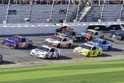 Denny Hamlin, Joe Gibbs Racing Toyota and Brad Keselowski, Team Penske Ford Fusion and Ryan Blaney,