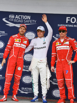 Qualifying Top 3: polesitter Valtteri Bottas, Mercedes AMG F1, second place Sebastian Vettel, Ferrar
