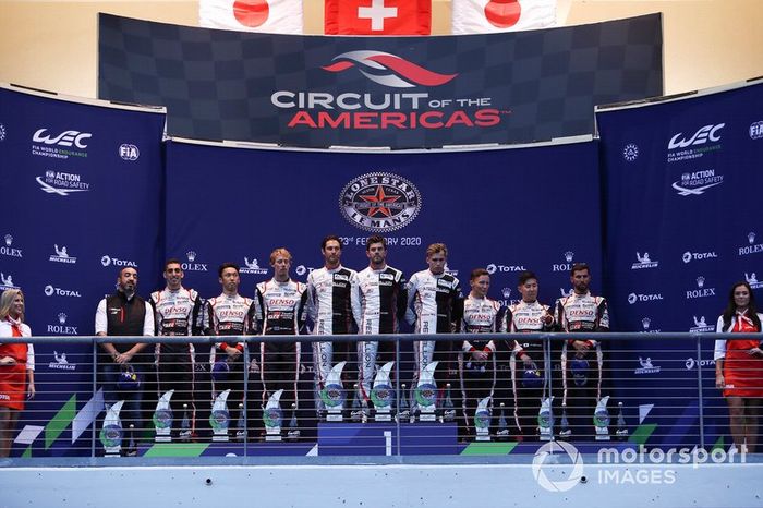 #8 Toyota Gazoo Racing Toyota TS050: Sebastien Buemi, Kazuki Nakajima, Brendon Hartley, #1 Rebellion Racing Rebellion R-13 - Gibson: Bruno Senna, Gustavo Menezes, Norman Nato, #7 Toyota Gazoo Racing Toyota TS050: Mike Conway, Jose Maria Lopez, Kamui Koba