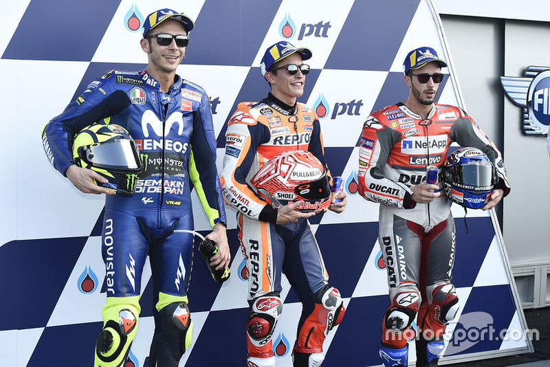 Polesitter Marc Marquez,  Repsol Honda Team,  Valentino Rossi, Yamaha Factory Racing, Andrea Dovizioso, Ducati Team