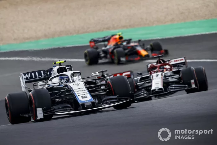 Nicholas Latifi, Williams FW43, Kimi Raikkonen, Alfa Romeo Racing C39, and Alex Albon, Red Bull Racing RB16