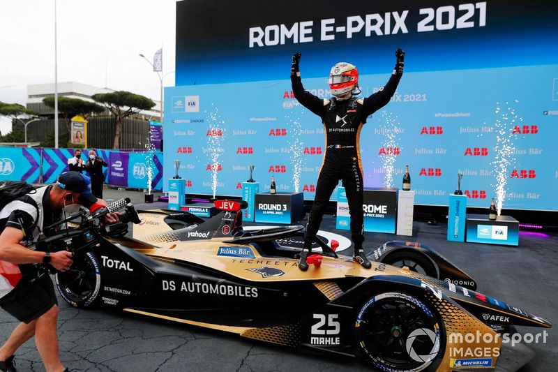 Jean-Eric Vergne, DS Techeetah, DS E-Tense FE21, celebra su victoria