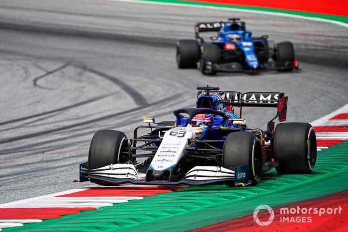 George Russell, Williams FW43B, Fernando Alonso, Alpine A521