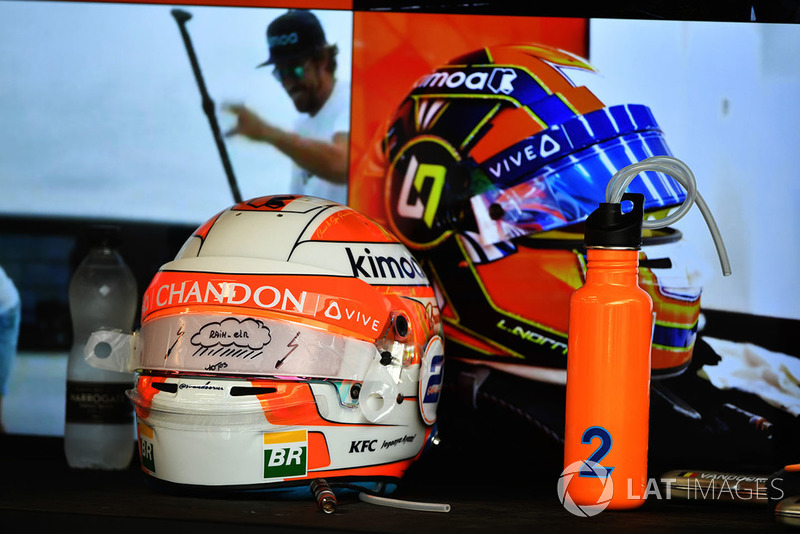 Helmets of Stoffel Vandoorne, McLaren and Lando Norris, McLaren