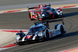 #2 Porsche Team, Porsche 919 Hybrid: Romain Dumas, Neel Jani, Marc Lieb; #8 Audi Sport Team Joest, Audi R18: Lucas di Grassi, Loic Duval, Oliver Jarvis