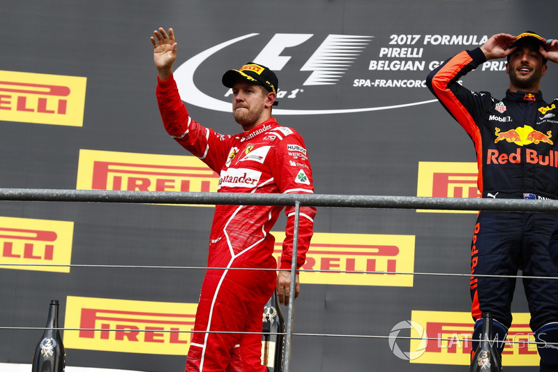 Podium: second place Sebastian Vettel, Ferrari, third place Daniel Ricciardo, Red Bull Racing