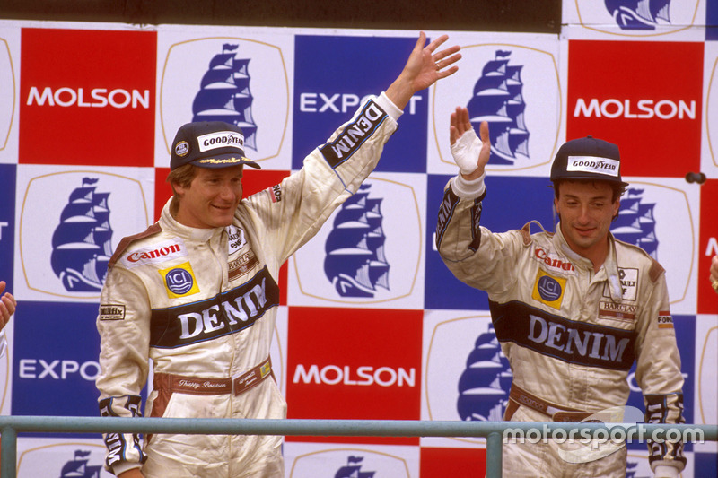 Podium : le vainqueur Thierry Boutsen, Williams Renault, le second Riccardo Patrese, Williams Renault