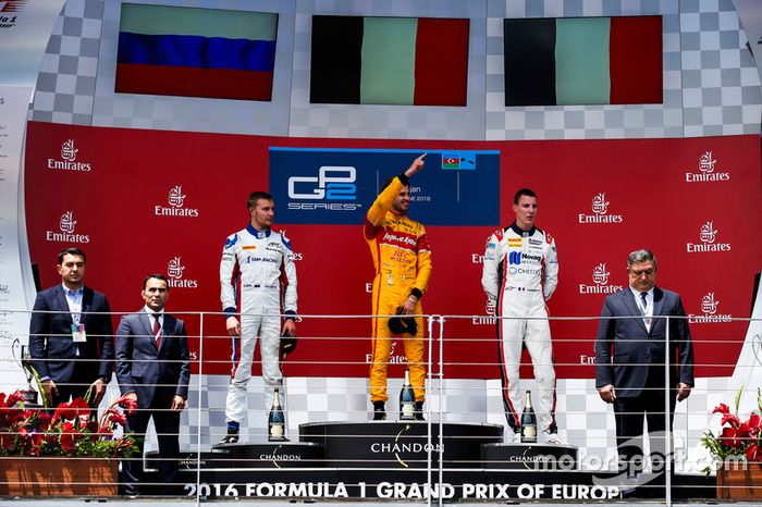 Podio: ganador de la carrera Antonio Giovinazzi, PREMA Racing, segundo lugar Sergey Sirotkin, ART Grand Prix & tercer lugar Raffaele Marciello, RUSSIAN TIME