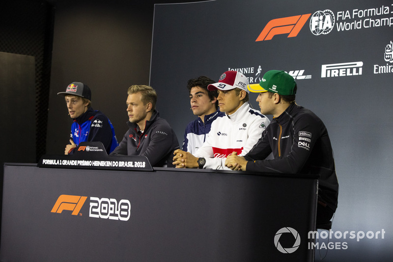 Brendon Hartley, Scuderia Toro Rosso, Kevin Magnussen, Haas F1 Team, Lance Stroll, Williams Racing, Marcus Ericsson, Sauber and Stoffel Vandoorne, McLaren in the press conference