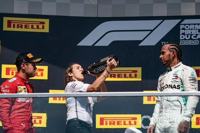 Podyum: 2. Sebastian Vettel, Ferrari, Yarış galibi Lewis Hamilton, Mercedes AMG F1