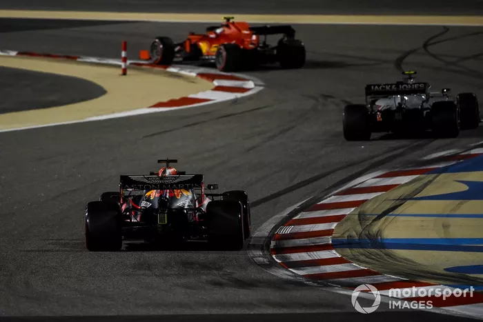 Charles Leclerc, Ferrari SF1000, Kevin Magnussen, Haas VF-20, and Max Verstappen, Red Bull Racing RB16