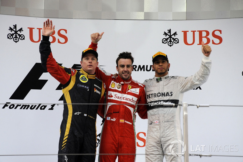 Podium: 1. Fernando Alonso, Ferrari; 2. Kimi Raikkonen, Lotus; 3. Lewis Hamilton, Mercedes