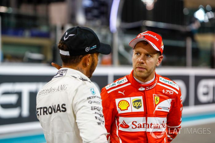 Lewis Hamilton, Mercedes AMG F1 y Sebastian Vettel, Ferrari después de la cali