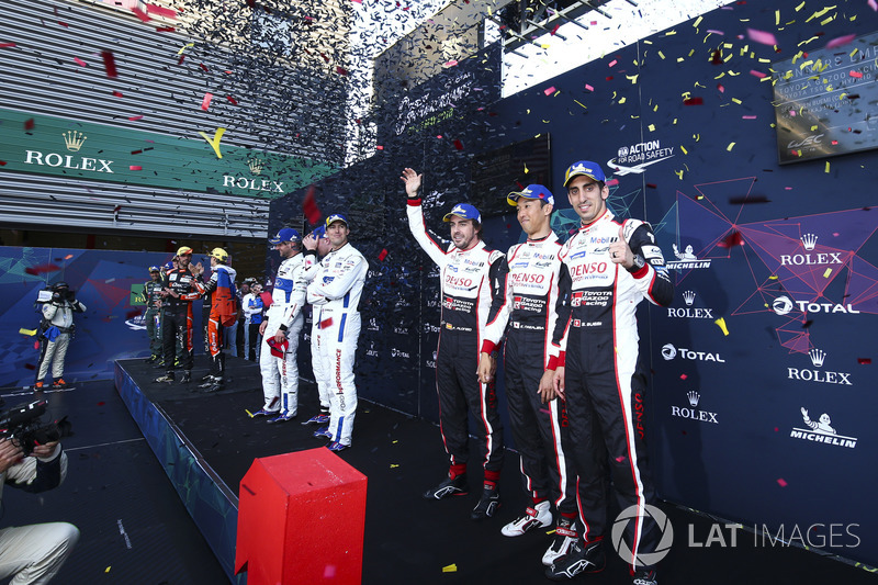 Race winners Fernando Alonso, Sébastien Buemi, Kazuki Nakajima, Toyota Gazoo Racing