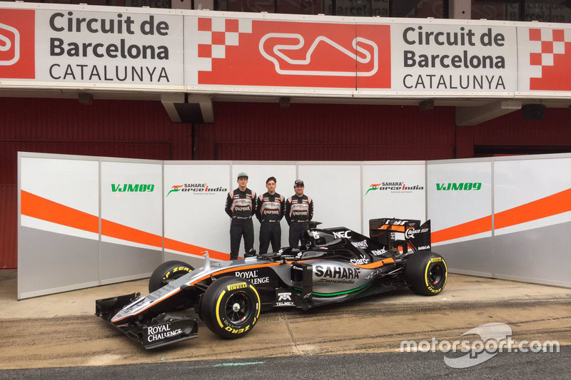 Sergio Perez, Sahara Force India F1, Alfonso Celis, Sahara Force India F1, y Nico Hulkenberg, Sahara