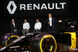 Carlos Ghosn, Renault President launching the Renault R.S. 16 with Jerome Stoll, Renault Sport F1 president, Cyril Abiteboul, Renault Sport F1 managing director and Frederic Vasseur, team manager Renault Sport F1 team