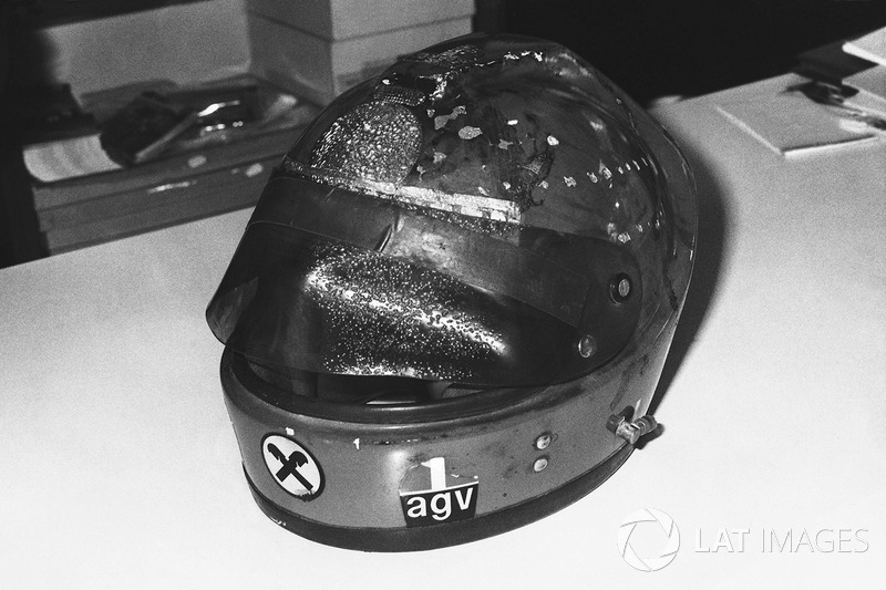 The burnt helmet of Niki Lauda, Ferrari