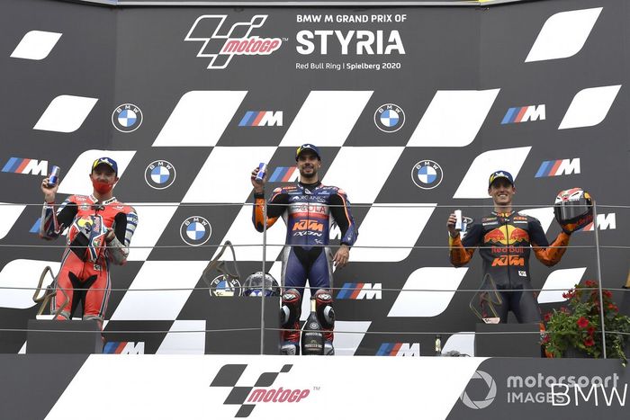 Podio: ganador de la carrera Miguel Oliveira, Red Bull KTM Tech 3, segundo lugar Jack Miller, Pramac Racing, tercer lugar Pol Espargaró, Red Bull KTM Factory Racing