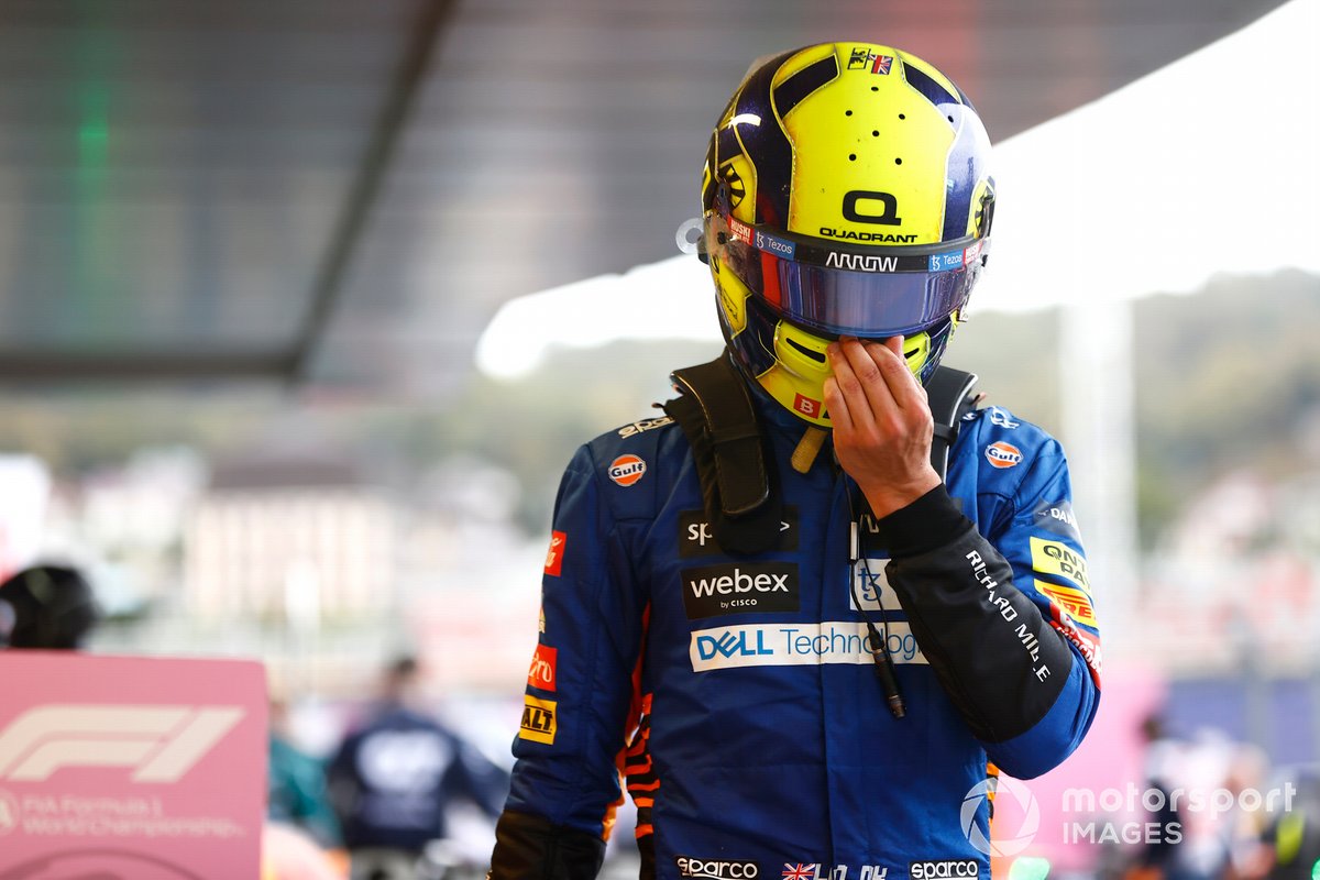 Lando Norris, McLaren, commiserates in Parc Ferme