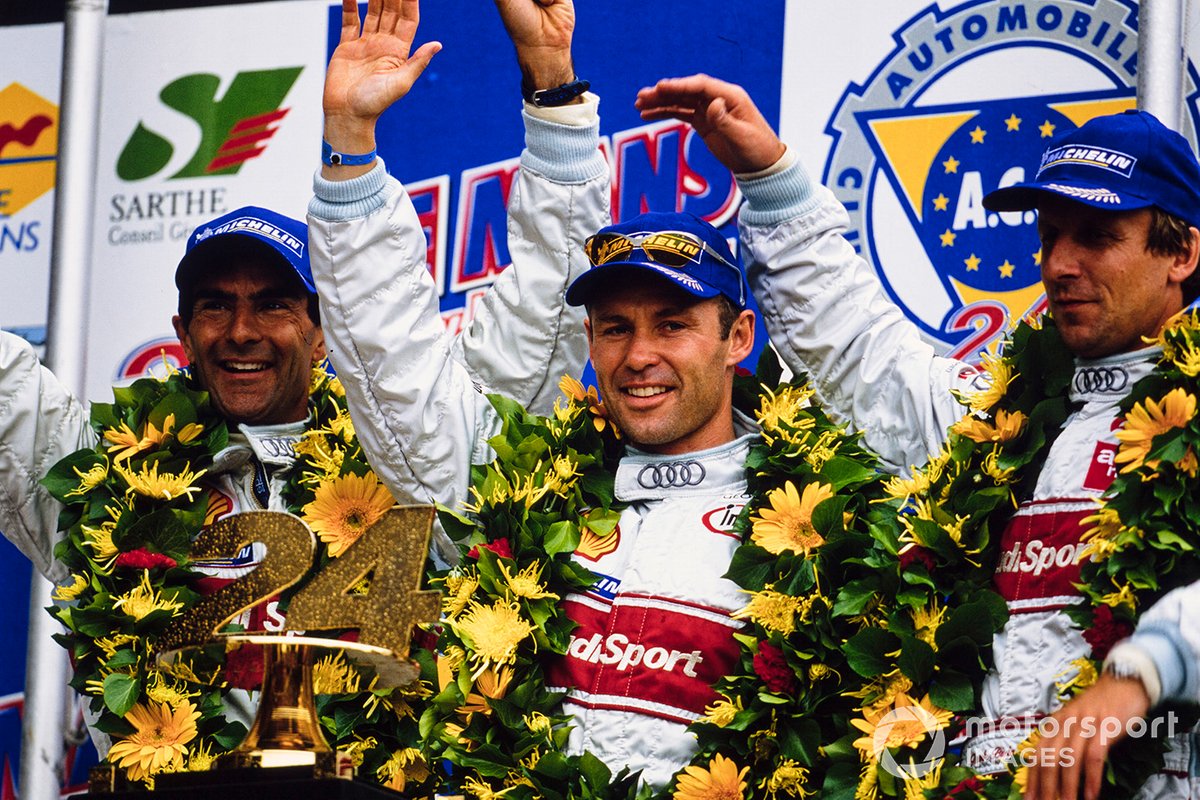 Los ganadores: Emanuele Pirro, Tom Kristensen y Frank Biela.