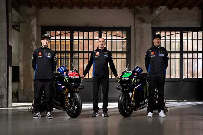 Fabio Quartararo, Yamaha Factory Racing, Franco Morbidelli, Yamaha Factory Racing, Massimo Meregalli, direttore del team Yamaha Factory Racing