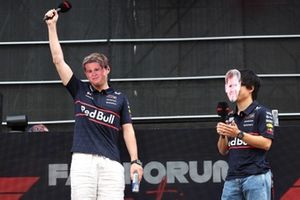 Max Verstappen, Red Bull Racing wears a Brad Pitt face mask, Yuki Tsunoda, Red Bull Racing Team wears a Sebastian Vettel face mask