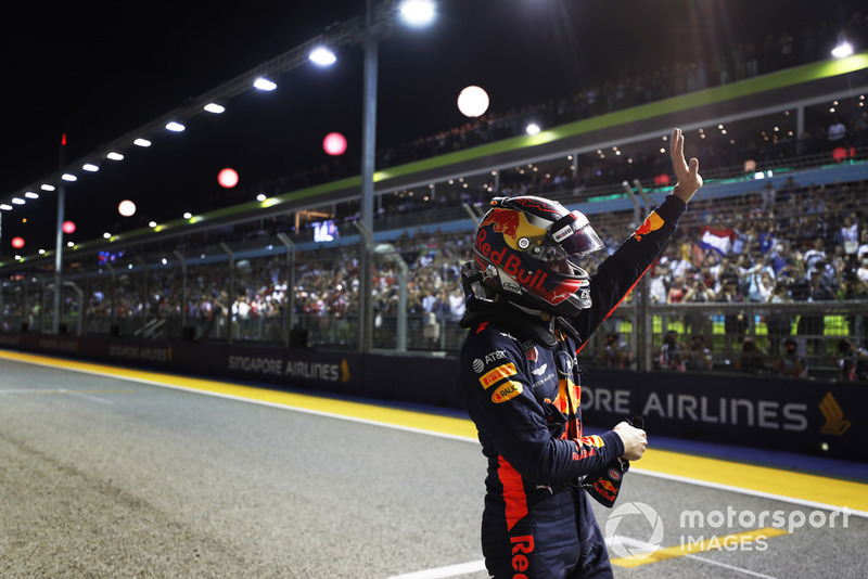 Max Verstappen, Red Bull Racing, waves to the crowd