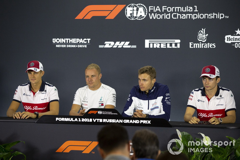 Marcus Ericsson, Sauber, Valtteri Bottas, Mercedes AMG F1, Sergey Sirotkin, Williams Racing and Charles Leclerc, Sauber in the press conference