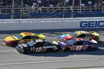 Joey Logano, Team Penske, Ford Fusion Shell Pennzoil, Aric Almirola, Stewart-Haas Racing, Ford Fusion Smithfield Bacon for Life, Denny Hamlin, Joe Gibbs Racing, Toyota Camry FedEx Ground, Kyle Busch, Joe Gibbs Racing, Toyota Camry M&M's