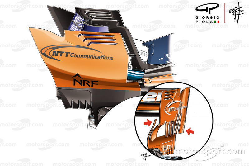 McLaren MCL33 vs MCL32 rear wing endplates