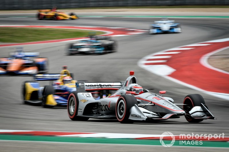 Will Power leads Alexander Rossi, Scott Dixon, Colton Herta, Josef Newgarden and Ryan Hunter-Reay at COTA, March 2019. 