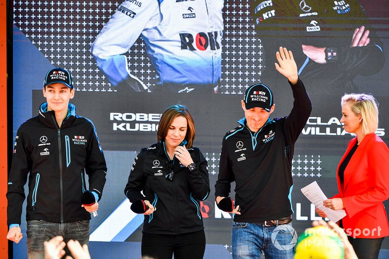 George Russell, Williams, Claire Williams, Deputy Team Principal, Williams Racing and Robert Kubica, Williams Racing at the Federation Square event