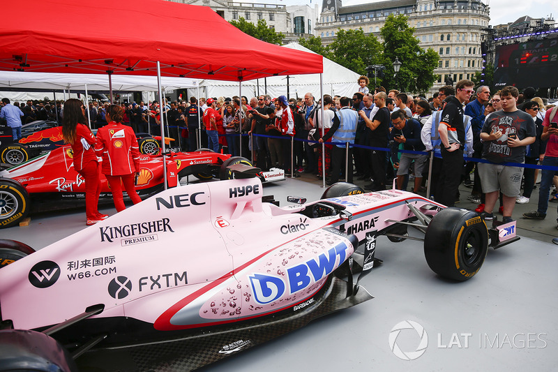 The Sahara Force India F1 VJM10 on the teams stand