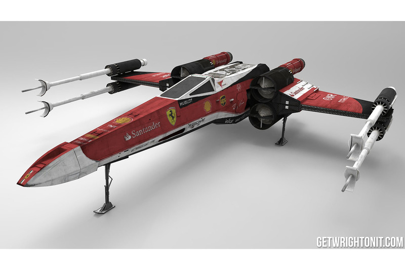 Star Wars X-Wing con la decoración de Ferrari