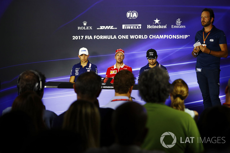 Press conference: Esteban Ocon, Force India, Sebastian Vettel, Ferrari, Sergio Perez, Force India