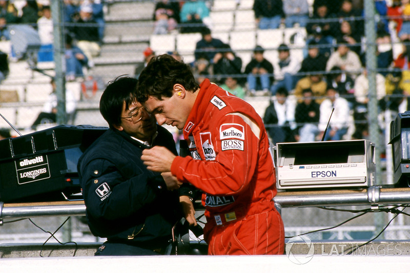 Ayrton Senna, McLaren, mit Osamu Goto, Honda-Rennleiter