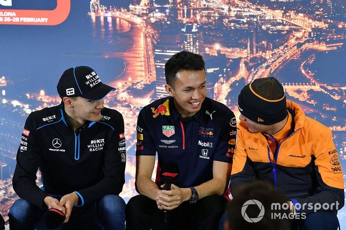 George Russell, Williams Racing, Alexander Albon, Red Bull Racing y Lando Norris, McLaren en la conferencia de prensa 