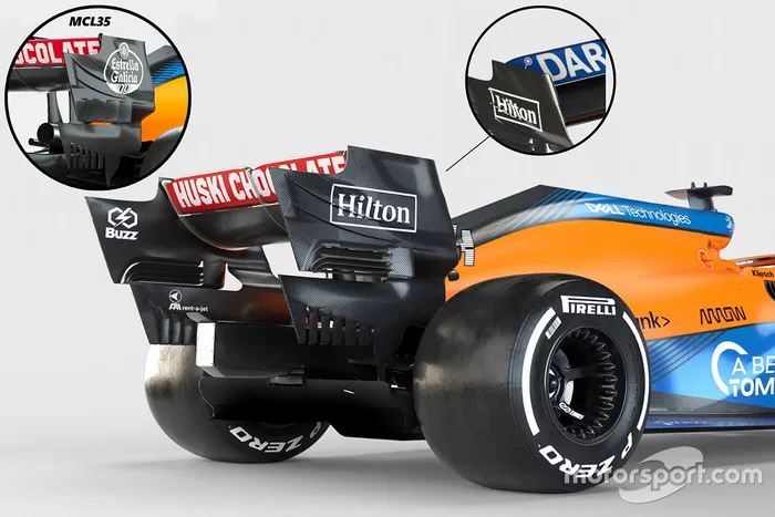 McLaren MCL35M detalle del alerón trasero