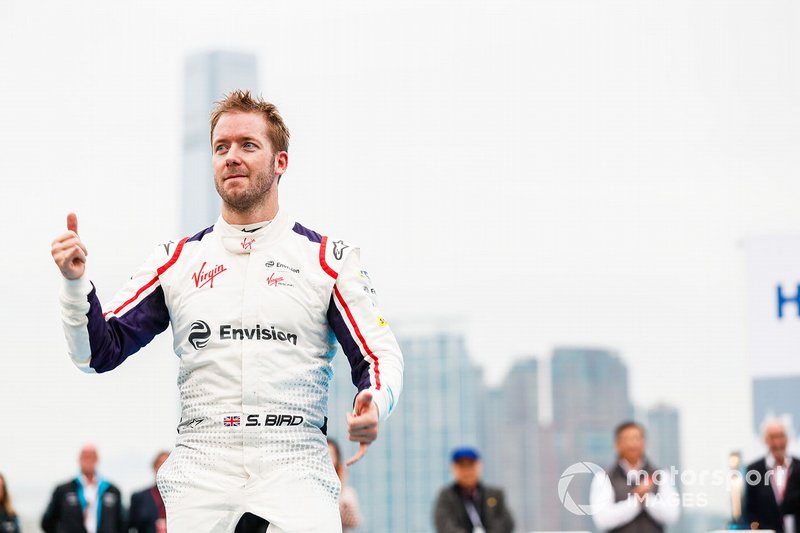 Race winner Sam Bird, Envision Virgin Racing approaches the podium