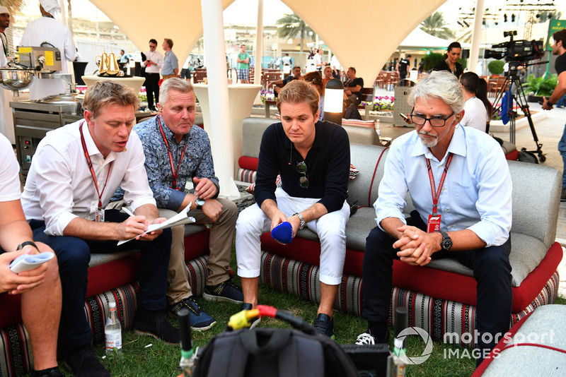 Simon Lazenby, Sky TV, Johnny Herbert, Sky TV, Nico Rosberg, Mercedes-Benz Ambassador and Damon Hill, Sky TV 