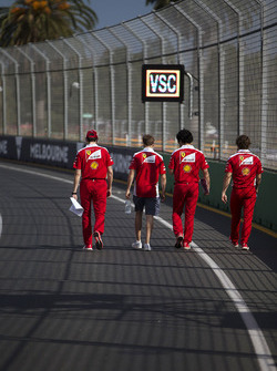 Sebastian Vettel, Ferrari walks the circuit with the team