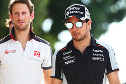 (L to R): Romain Grosjean, Haas F1 Team with Sergio Perez, Sahara Force India F1