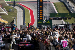 Race winner Lewis Hamilton, Mercedes AMG F1, celebrates in Parc Ferme