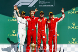 Podium: second place Lewis Hamilton, Mercedes AMG F1, Race winner Sebastian Vettel, Ferrari, third place Kimi Raikkonen, Ferrari
