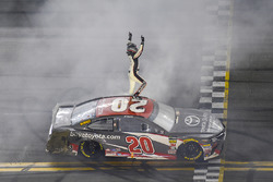 Erik Jones, Joe Gibbs Racing, Toyota Camry buyatoyota.com, celebrates after winning.